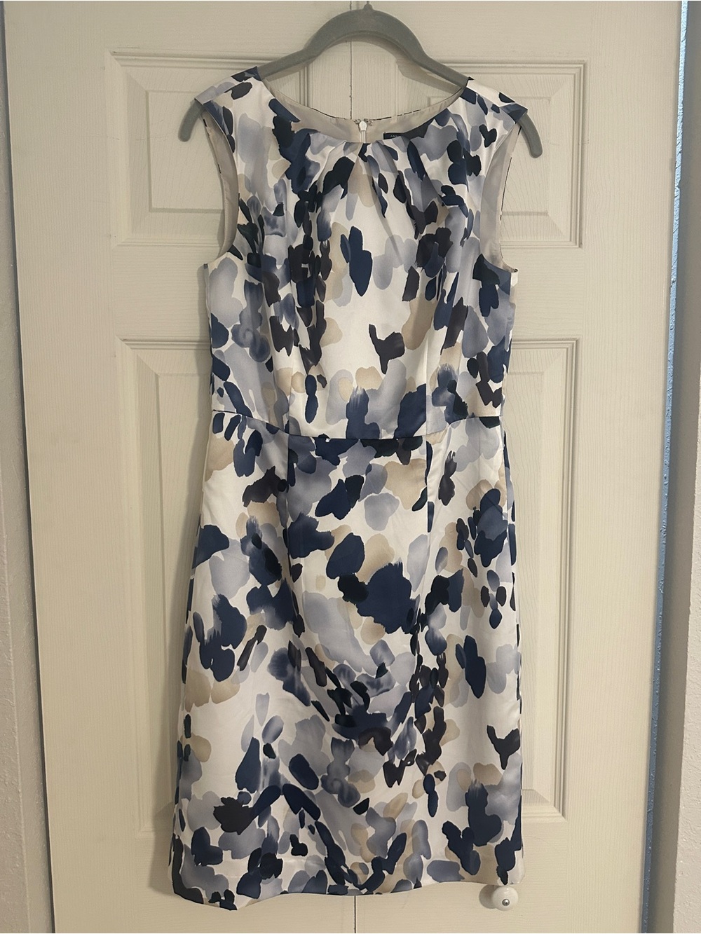 Ann Taylor Navy, Gray & Cream Sleeveless Midi Sheath Dress